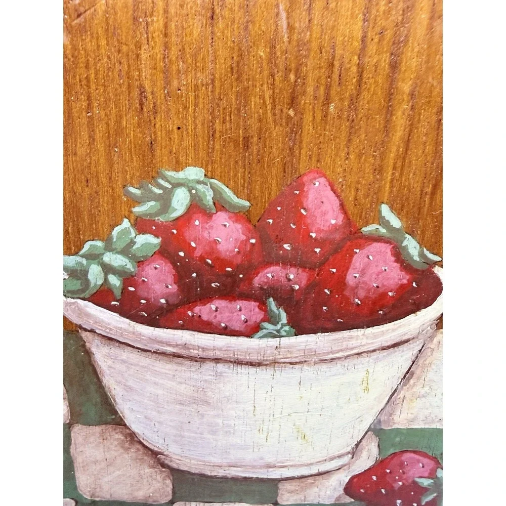 Vintage 80s Hand Painted Strawberry Cutting Board Grannycore Kitchen Folk Art